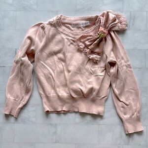 Angel’s Face Little Girls Pink Sweater with Satin & Lace Bow (3-4Y)